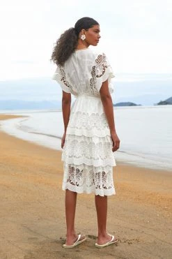FARM RIO OFF WHITE RICHELIEU MIDI DRESS New In
