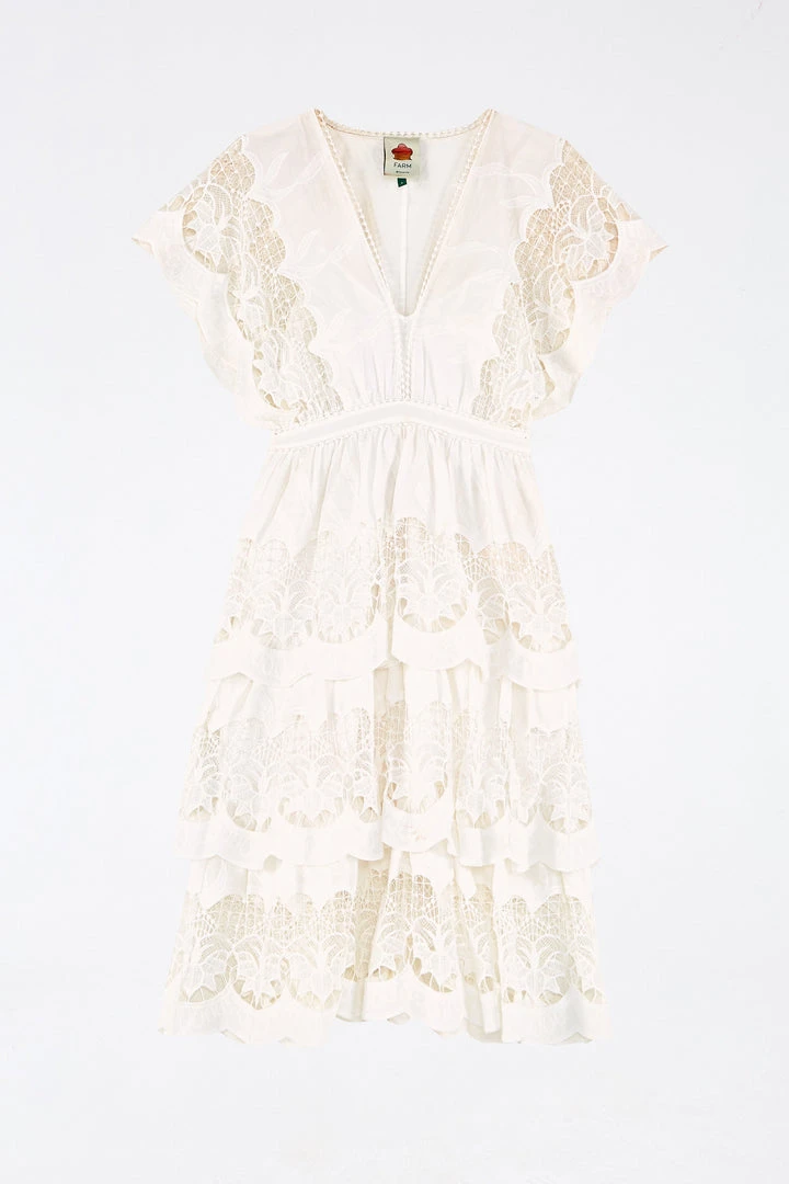 FARM RIO OFF WHITE RICHELIEU MIDI DRESS New In 3 FARM RIO OFF WHITE RICHELIEU MIDI DRESS New In