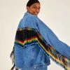 FARM RIO Outerwear YAWANAWA EMBROIDERED FRINGE DENIM JACKET