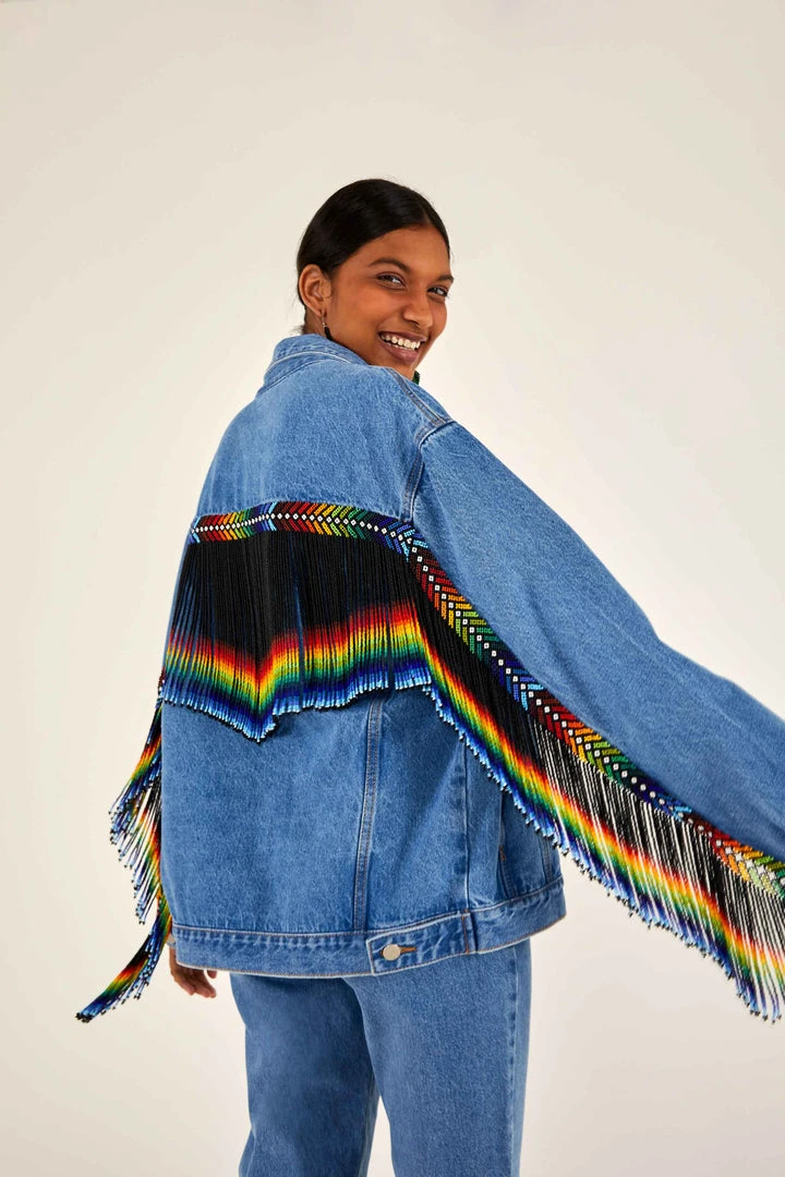 FARM RIO Outerwear YAWANAWA EMBROIDERED FRINGE DENIM JACKET 1 FARM RIO Outerwear YAWANAWA EMBROIDERED FRINGE DENIM JACKET