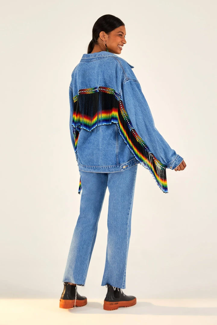 FARM RIO Outerwear YAWANAWA EMBROIDERED FRINGE DENIM JACKET 2 FARM RIO Outerwear YAWANAWA EMBROIDERED FRINGE DENIM JACKET