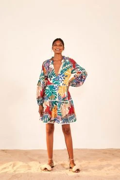 FARM RIO OFF WHITE MACAW MINI DRESS New In