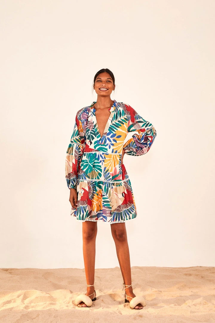 FARM RIO OFF WHITE MACAW MINI DRESS New In 1 FARM RIO OFF WHITE MACAW MINI DRESS New In