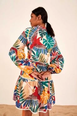 FARM RIO OFF WHITE MACAW MINI DRESS New In