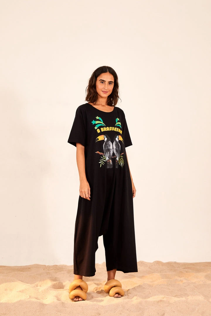 FARM RIO A BRASILEIRA BLACK JERSEY JUMPSUIT New In 1 FARM RIO A BRASILEIRA BLACK JERSEY JUMPSUIT New In