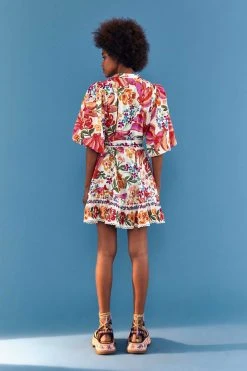 FARM RIO WHITE SPRING BANANAS BELTED MINI DRESS Most Loved