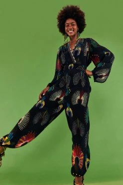 FARM RIO WONDERFUL HEADDRESS LONG SLEEVE JUMPSUIT New In