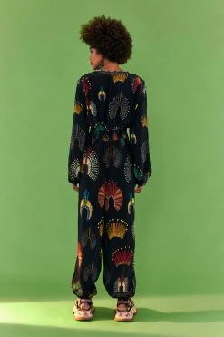 FARM RIO WONDERFUL HEADDRESS LONG SLEEVE JUMPSUIT New In 10 FARM RIO WONDERFUL HEADDRESS LONG SLEEVE JUMPSUIT New In