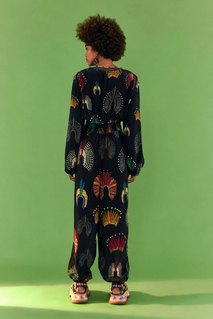 FARM RIO WONDERFUL HEADDRESS LONG SLEEVE JUMPSUIT New In 4 FARM RIO WONDERFUL HEADDRESS LONG SLEEVE JUMPSUIT New In