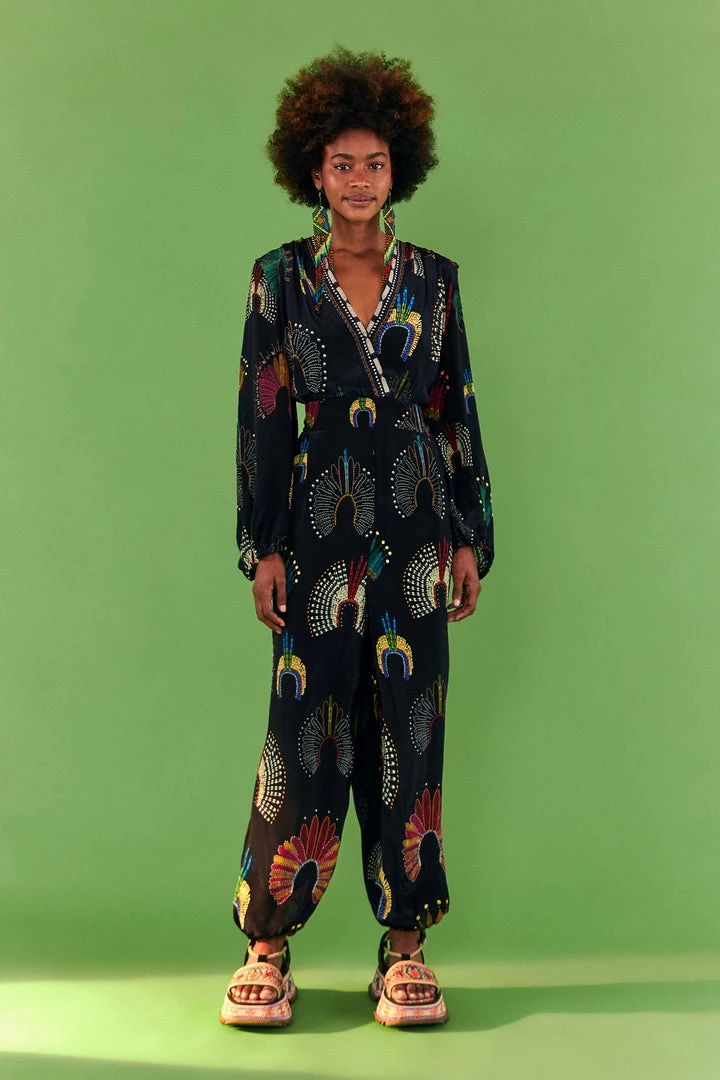 FARM RIO WONDERFUL HEADDRESS LONG SLEEVE JUMPSUIT New In 5 FARM RIO WONDERFUL HEADDRESS LONG SLEEVE JUMPSUIT New In