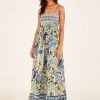 FARM RIO Most Loved Off White Macaw Flight Smocked Maxi Dress