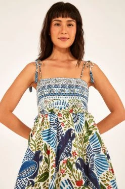 FARM RIO Most Loved Off White Macaw Flight Smocked Maxi Dress 8 FARM RIO Most Loved Off White Macaw Flight Smocked Maxi Dress