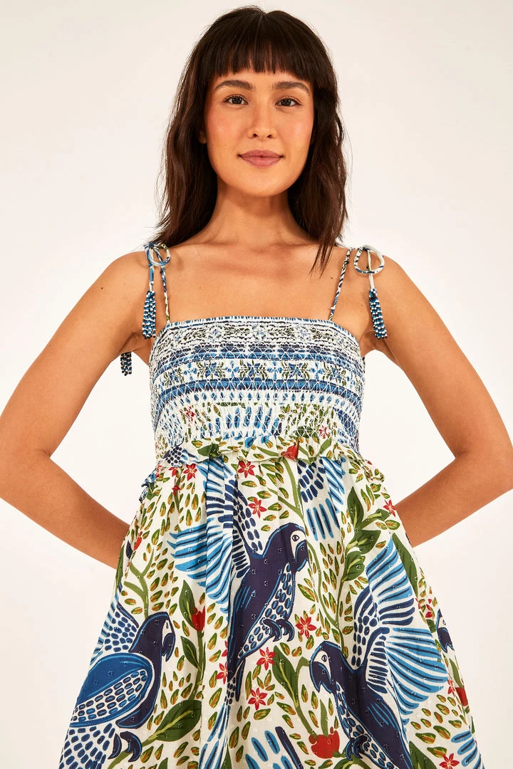FARM RIO Most Loved Off White Macaw Flight Smocked Maxi Dress 3 FARM RIO Most Loved Off White Macaw Flight Smocked Maxi Dress