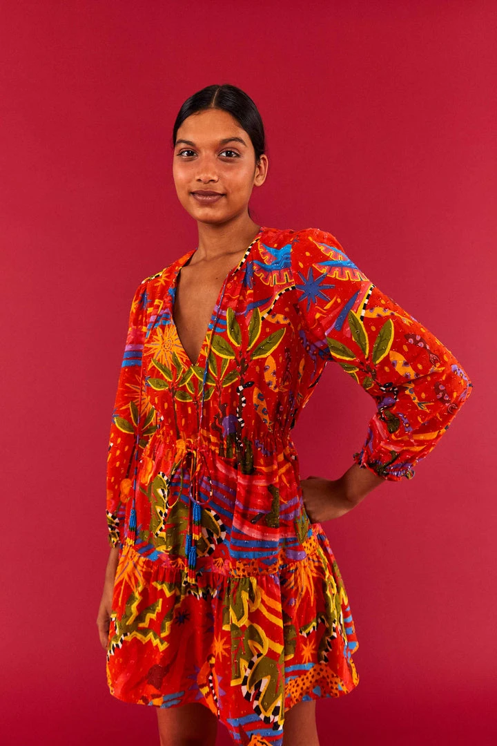 FARM RIO Most Loved RED MAGIC FOREST V NECK MINI DRESS 1 FARM RIO Most Loved RED MAGIC FOREST V NECK MINI DRESS