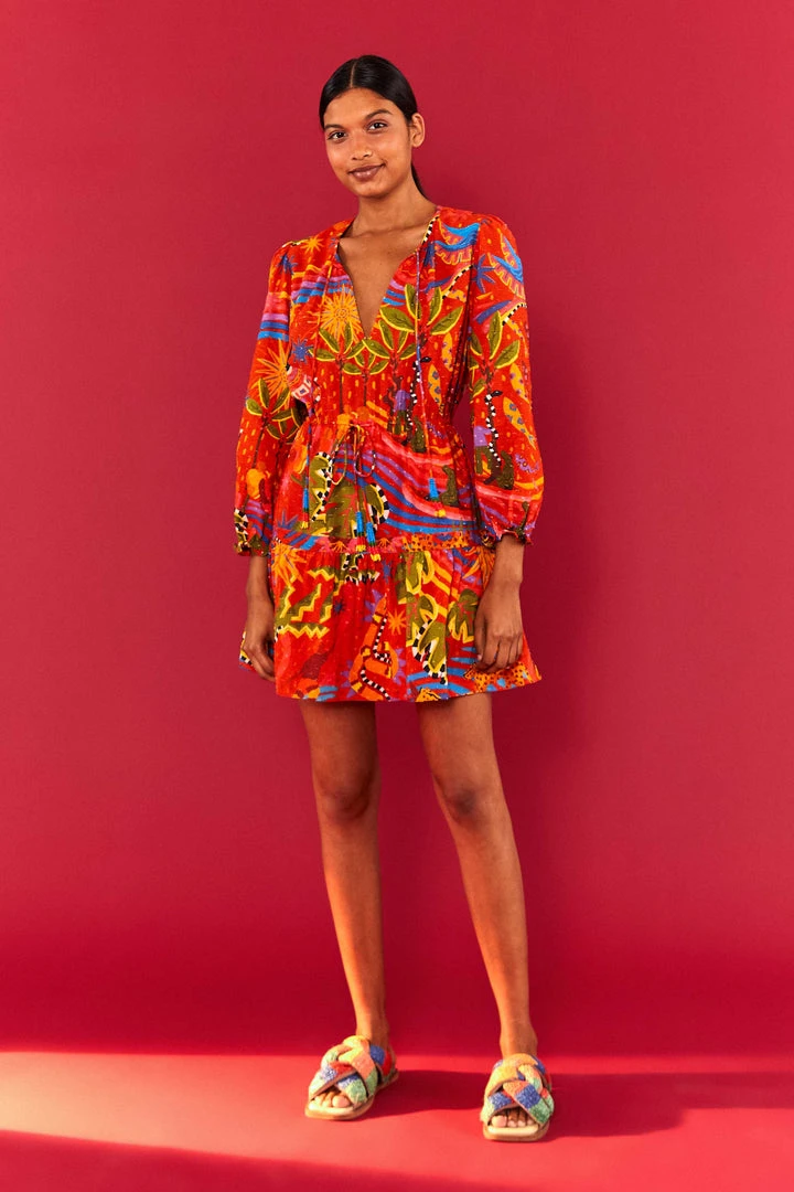 FARM RIO Most Loved RED MAGIC FOREST V NECK MINI DRESS 3 FARM RIO Most Loved RED MAGIC FOREST V NECK MINI DRESS