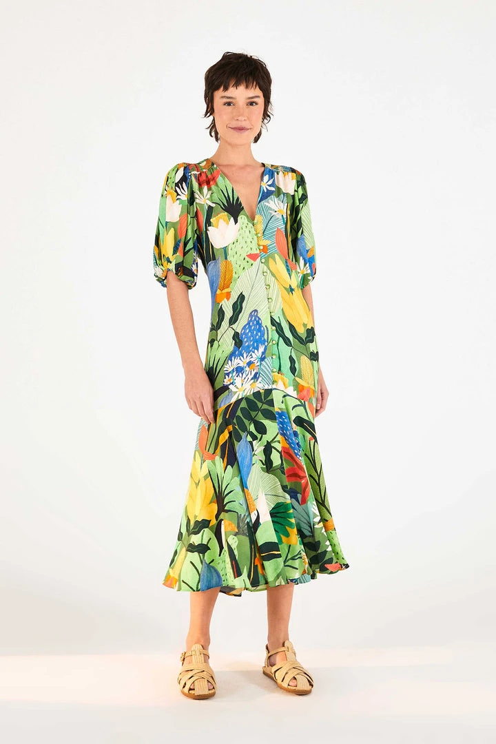 FARM RIO Vintage Toucans Button-Down Midi Dress New In 2 FARM RIO Vintage Toucans Button-Down Midi Dress New In