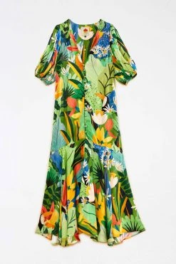 FARM RIO Vintage Toucans Button-Down Midi Dress New In 11 FARM RIO Vintage Toucans Button-Down Midi Dress New In