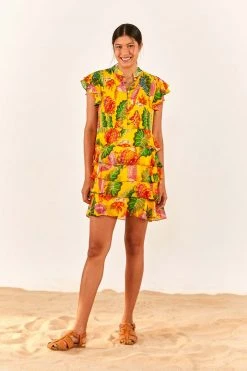 FARM RIO Yellow Beaks & Bananas Layered Mini Dress