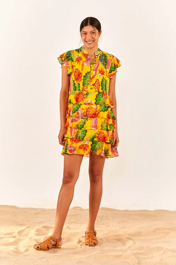 FARM RIO Yellow Beaks & Bananas Layered Mini Dress 2 FARM RIO Yellow Beaks & Bananas Layered Mini Dress