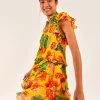 FARM RIO Yellow Beaks & Bananas Layered Mini Dress