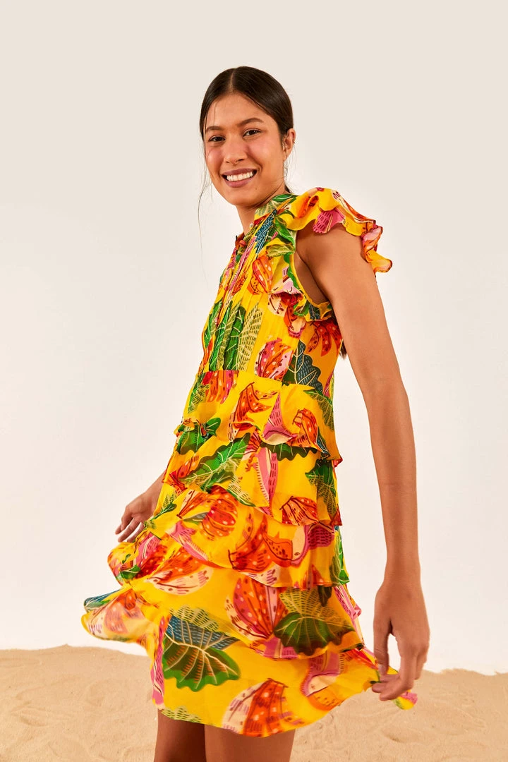 FARM RIO Yellow Beaks & Bananas Layered Mini Dress 1 FARM RIO Yellow Beaks & Bananas Layered Mini Dress