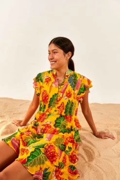 FARM RIO Yellow Beaks & Bananas Layered Mini Dress 8 FARM RIO Yellow Beaks & Bananas Layered Mini Dress