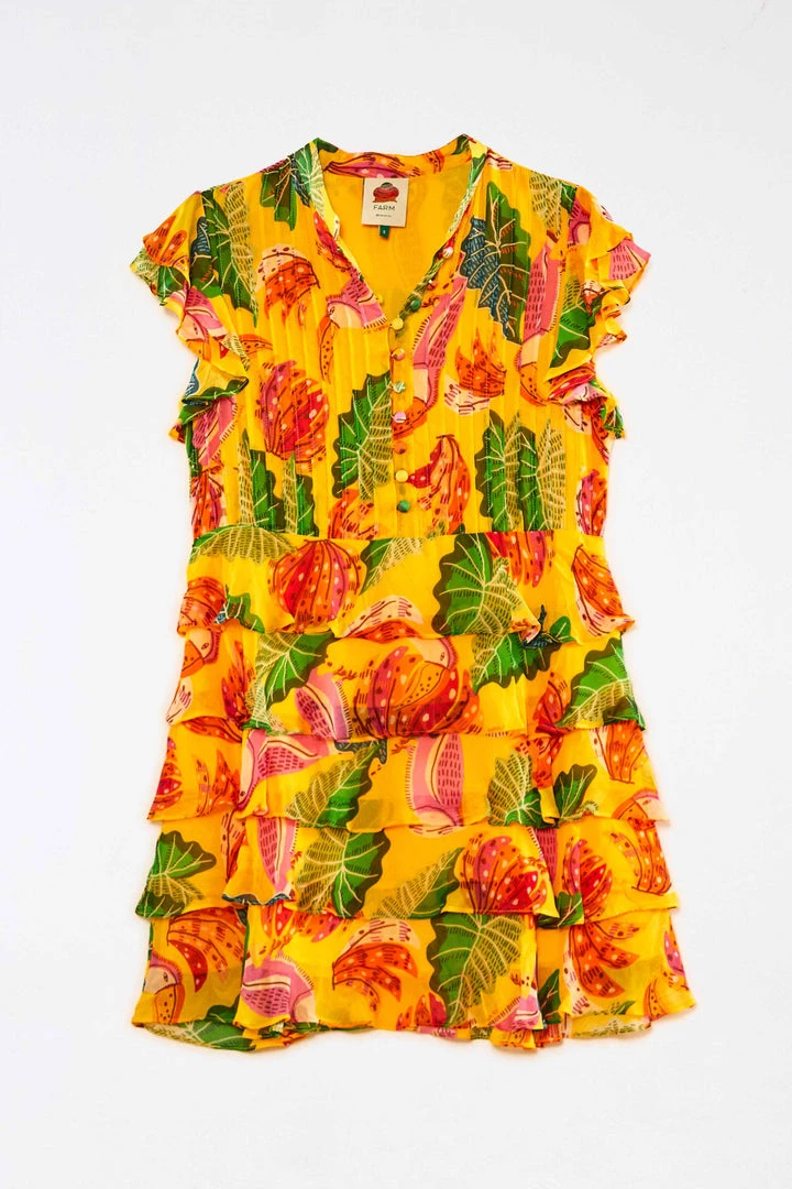 FARM RIO Yellow Beaks & Bananas Layered Mini Dress 5 FARM RIO Yellow Beaks & Bananas Layered Mini Dress