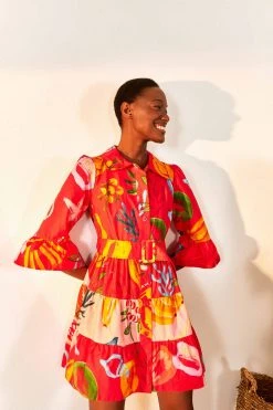 FARM RIO Red Mixed Fruits Ocean Mini Dress