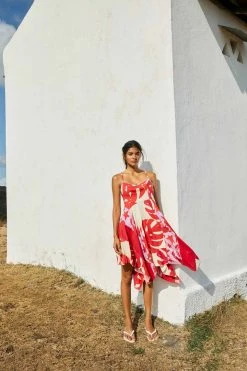 FARM RIO Mixed Red Monstera Asymmetrical Midi Dress 9 FARM RIO Mixed Red Monstera Asymmetrical Midi Dress