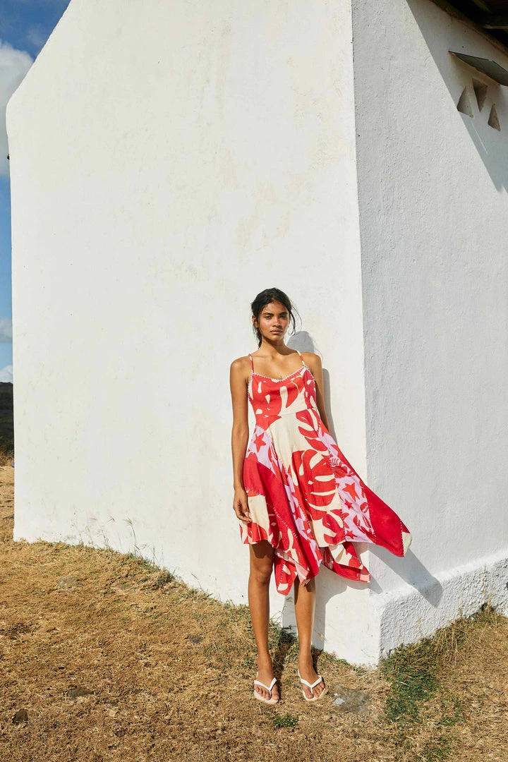 FARM RIO Mixed Red Monstera Asymmetrical Midi Dress 3 FARM RIO Mixed Red Monstera Asymmetrical Midi Dress