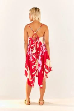 FARM RIO Mixed Red Monstera Asymmetrical Midi Dress 10 FARM RIO Mixed Red Monstera Asymmetrical Midi Dress