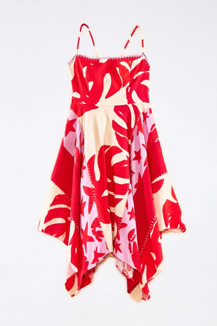 FARM RIO Mixed Red Monstera Asymmetrical Midi Dress 7 FARM RIO Mixed Red Monstera Asymmetrical Midi Dress