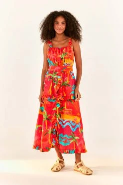 FARM RIO Red Ipanema Midi Dress New In
