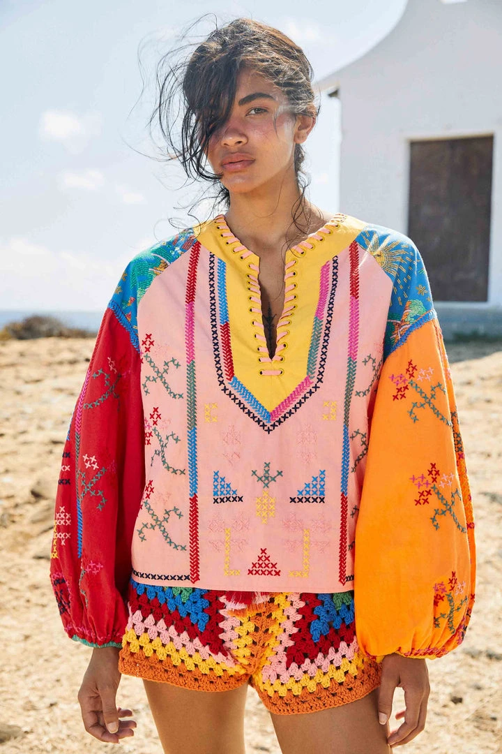 FARM RIO New In Color Block Embroidered Blouse 1 FARM RIO New In Color Block Embroidered Blouse
