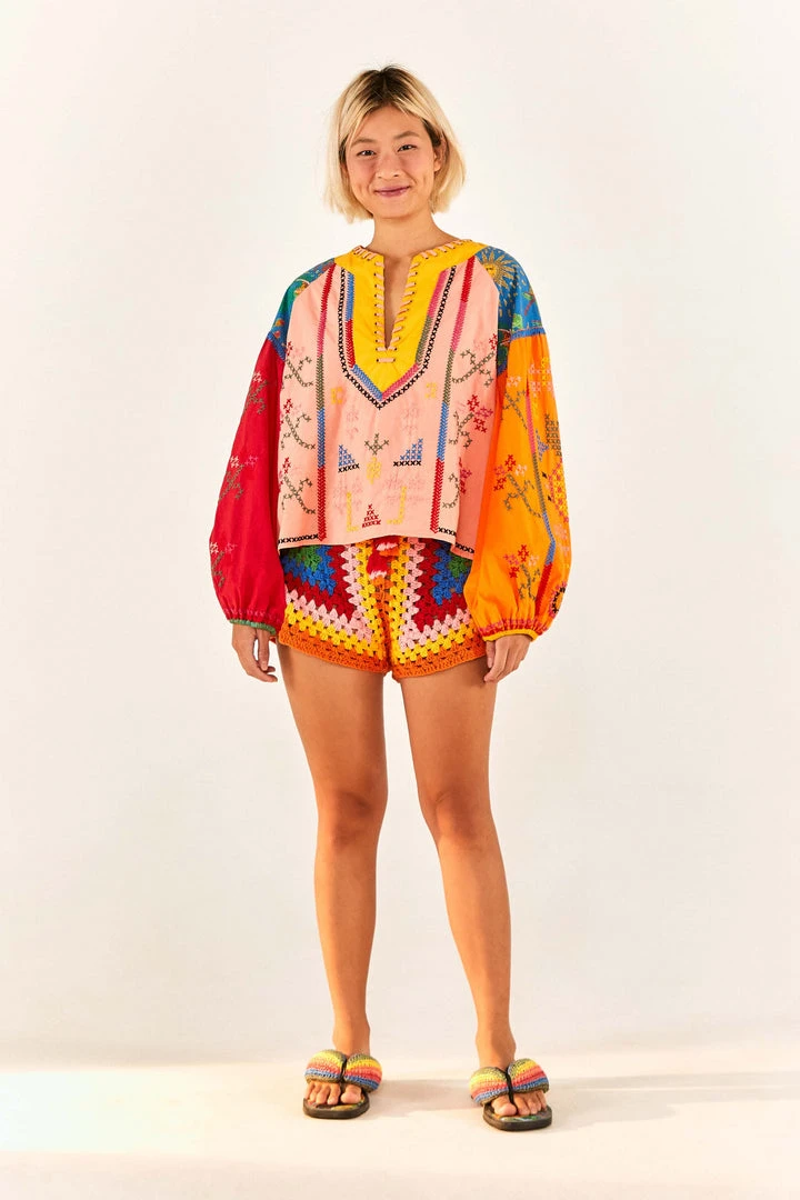FARM RIO New In Color Block Embroidered Blouse 2 FARM RIO New In Color Block Embroidered Blouse