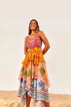 FARM RIO New In Mixed Scarves Layered Midi Dress