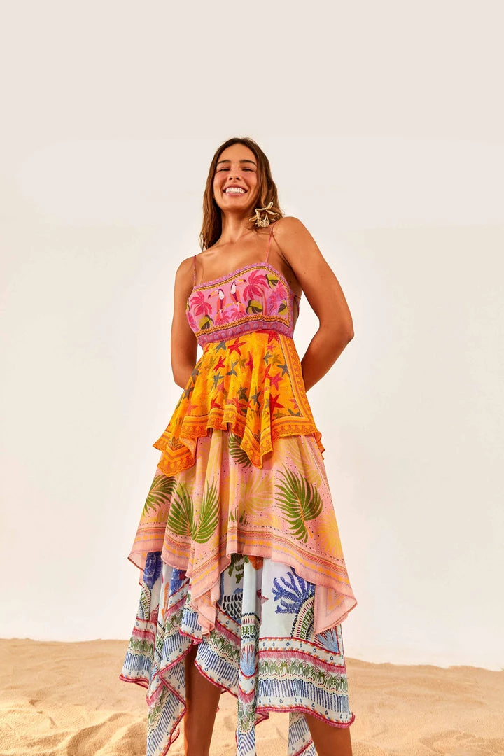 FARM RIO New In Mixed Scarves Layered Midi Dress 1 FARM RIO New In Mixed Scarves Layered Midi Dress