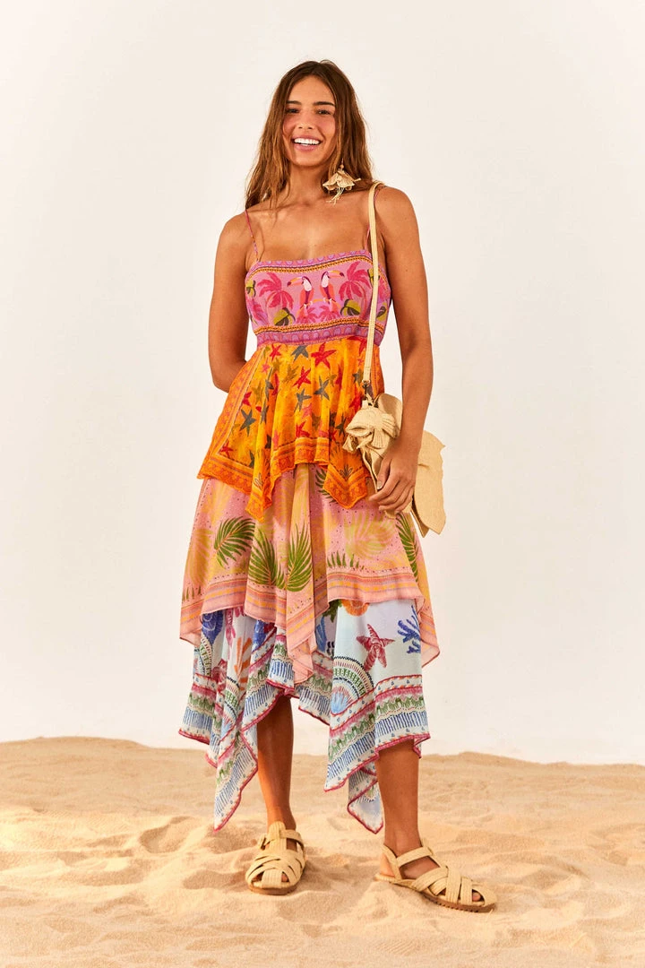 FARM RIO New In Mixed Scarves Layered Midi Dress 4 FARM RIO New In Mixed Scarves Layered Midi Dress