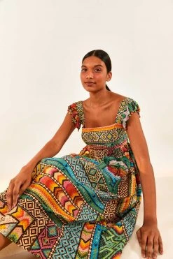 FARM RIO Banana Scarves Square Neck Maxi Dress New In 8 FARM RIO Banana Scarves Square Neck Maxi Dress New In