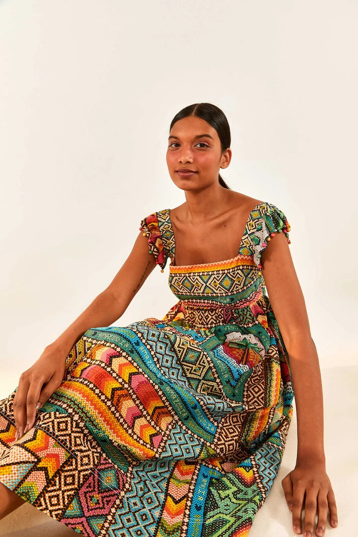 FARM RIO Banana Scarves Square Neck Maxi Dress New In 3 FARM RIO Banana Scarves Square Neck Maxi Dress New In