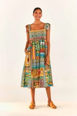 FARM RIO Banana Scarves Square Neck Maxi Dress New In 9 FARM RIO Banana Scarves Square Neck Maxi Dress New In