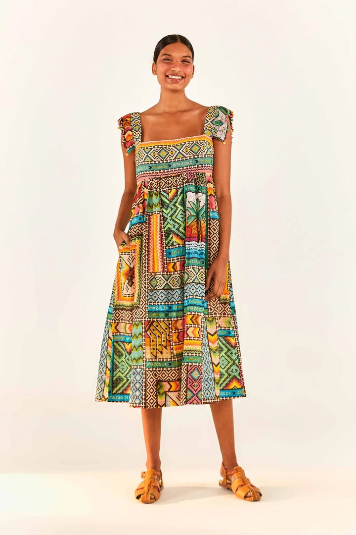 FARM RIO Banana Scarves Square Neck Maxi Dress New In 4 FARM RIO Banana Scarves Square Neck Maxi Dress New In