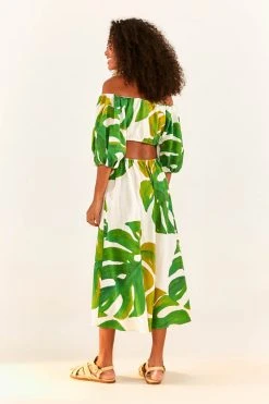 FARM RIO White Monstera Knot Midi Dress New In