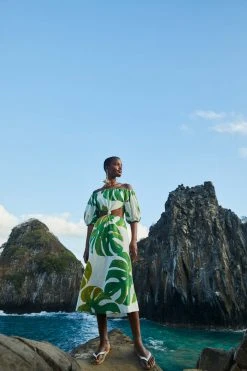 FARM RIO White Monstera Knot Midi Dress New In