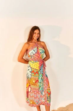 FARM RIO Summer Tapestry Halter Neck Midi Dress 9 FARM RIO Summer Tapestry Halter Neck Midi Dress