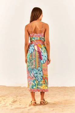 FARM RIO Summer Tapestry Halter Neck Midi Dress