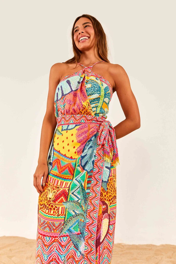 FARM RIO Summer Tapestry Halter Neck Midi Dress 1 FARM RIO Summer Tapestry Halter Neck Midi Dress
