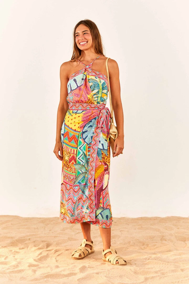 FARM RIO Summer Tapestry Halter Neck Midi Dress 4 FARM RIO Summer Tapestry Halter Neck Midi Dress