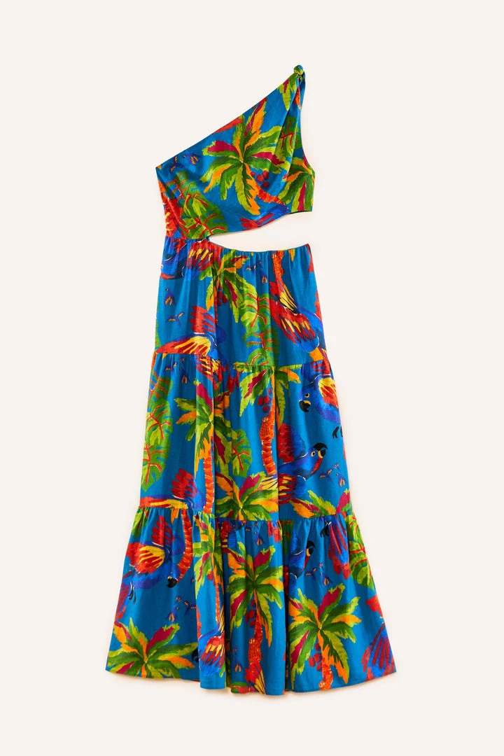 FARM RIO Blue Sunny Day One-Shoulder Maxi Dress 8 FARM RIO Blue Sunny Day One-Shoulder Maxi Dress