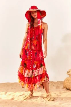 FARM RIO New In Red Mixed Fruits Ocean Maxi Dress